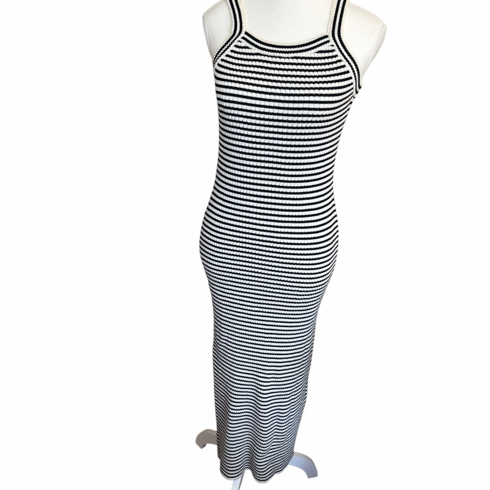 Z Supply Brooks Small Bodycon Black And Cream Striped Midi Dress - Picture 5 of 8
